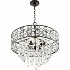 Ellena 24" Wide 4-Light Black Drum Crystal Pendant Light -Lighting Sales Shop ellena 24 inch wide 4 light black drum crystal pendant light 9h542views3
