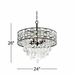 Ellena 24" Wide 4-Light Black Drum Crystal Pendant Light -Lighting Sales Shop ellena 24 inch wide 4 light black drum crystal pendant light 9h542views4