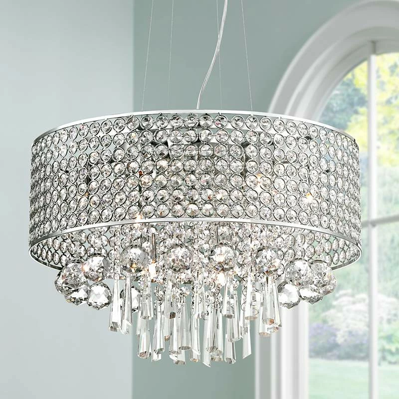 Elva Chrome 19" Wide Beaded Crystal Pendant Light 4 Elva Chrome 19" Wide Beaded Crystal Pendant Light - Image 2