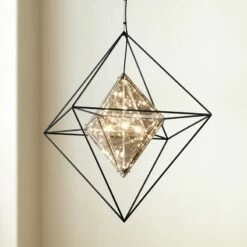 Troy Epic 30" Wide Forged Iron And Topaz Glass Pendant Light