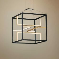 ET2 Chamber 18 1/4" Black And Gold 4-Light LED Modern Cube Pendant