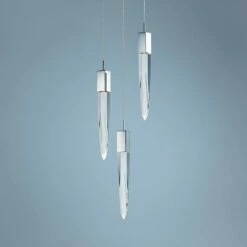 ET2 Quartz 13" Wide Polished Nickel 3-Light LED Pendant