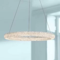 Eurofase Sassi 27" Wide Chrome Crystal Round Ring LED Pendant Light