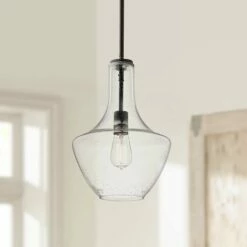 Everly 10 1/2"W Olde Bronze And Seeded Glass Mini Pendant