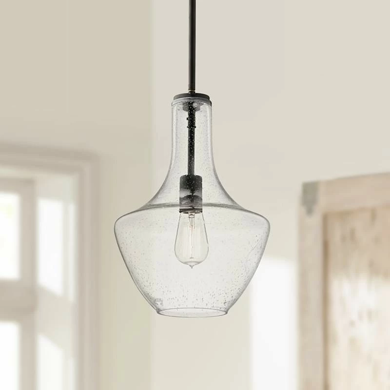 Everly 10 1/2"W Olde Bronze And Seeded Glass Mini Pendant 3 Everly 10 1/2"W Olde Bronze And Seeded Glass Mini Pendant