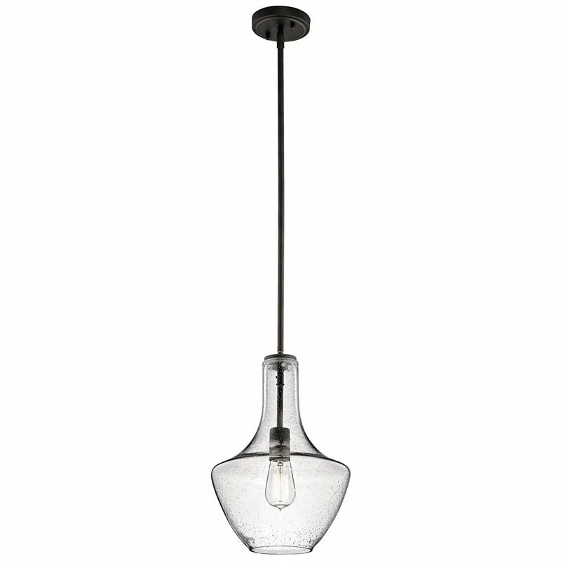 Everly 10 1/2"W Olde Bronze And Seeded Glass Mini Pendant 6 Everly 10 1/2"W Olde Bronze And Seeded Glass Mini Pendant - Image 4