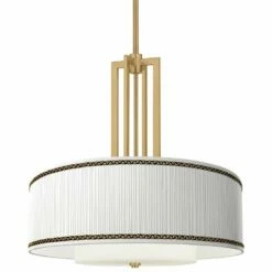 Faux Pleated Giclee Print Lamp Shade With 24" Gold 4-Light Chandelier