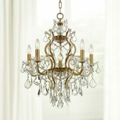 Filmore 23" Wide Antique Gold 6-Light Traditional Crystal Chandelier