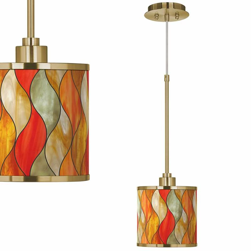 Flame Mosaic Giclee Gold Mini Pendant Light 3 Flame Mosaic Giclee Gold Mini Pendant Light
