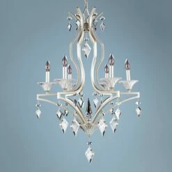 Florence Tarnished Silver 26"W 6-Light Crystal Chandelier