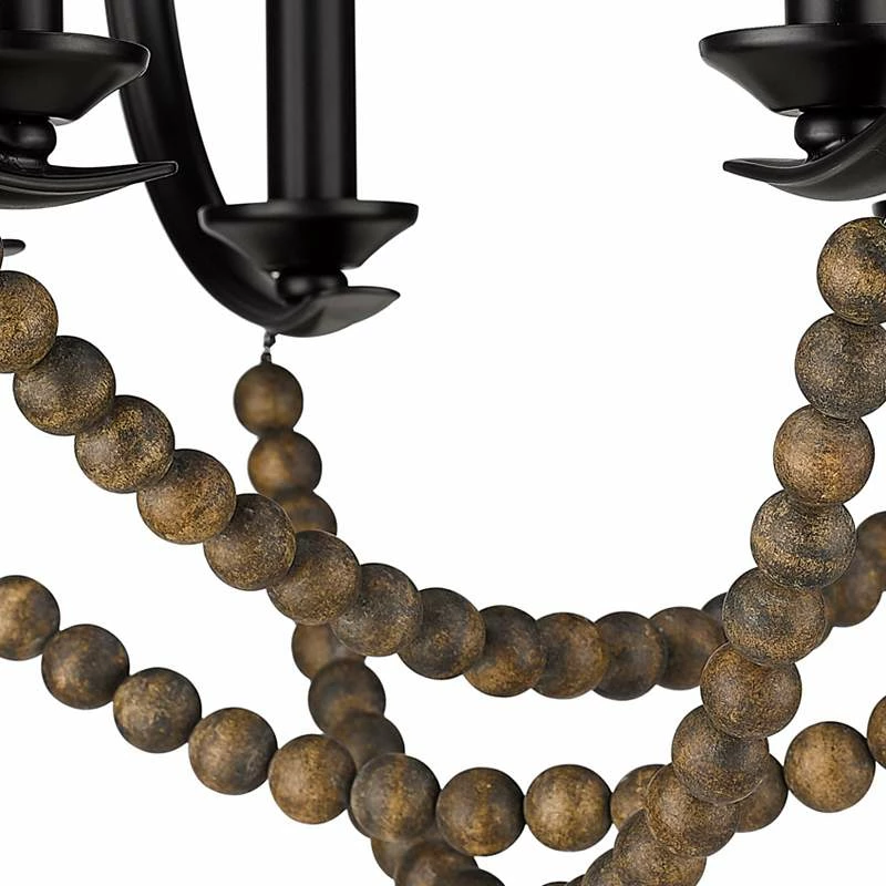 Golden Lighting Flori 24 1/4" Wide Matte Black Wood Beads 6-Light Pendant 6 Golden Lighting Flori 24 1/4" Wide Matte Black Wood Beads 6-Light Pendant - Image 4