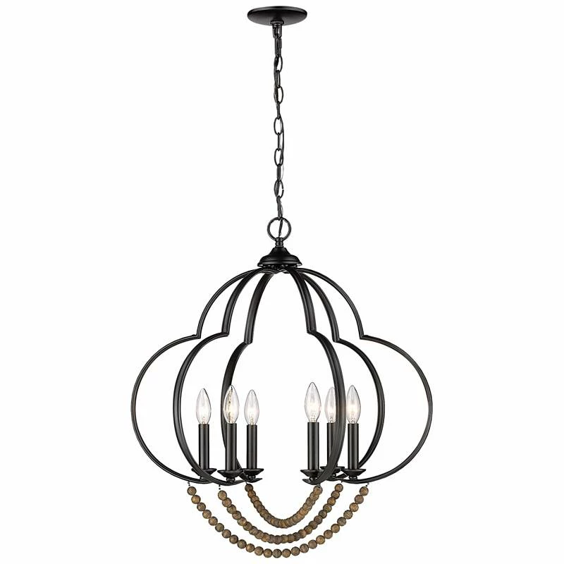 Golden Lighting Flori 24 1/4" Wide Matte Black Wood Beads 6-Light Pendant 7 Golden Lighting Flori 24 1/4" Wide Matte Black Wood Beads 6-Light Pendant - Image 5