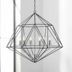 Geo 30" Wide Matte Black And Chrome 6-Light Chandelier