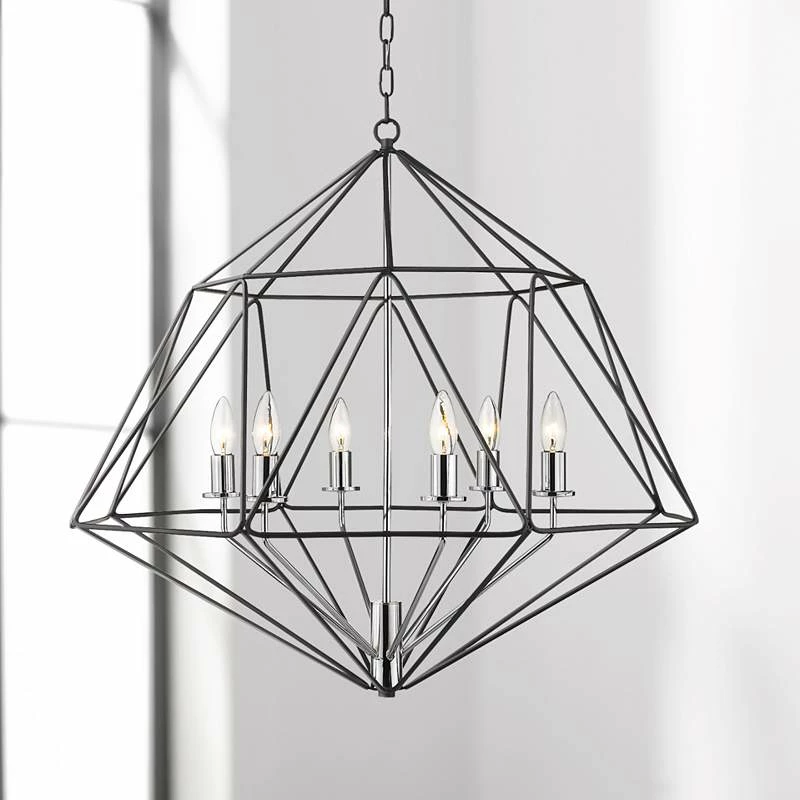Geo 30" Wide Matte Black And Chrome 6-Light Chandelier 3 Geo 30" Wide Matte Black And Chrome 6-Light Chandelier