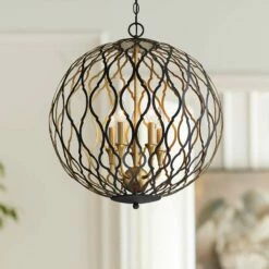 Gilded Glam 20"W Sand Coal Honey Gold 5-Light Pendant Light