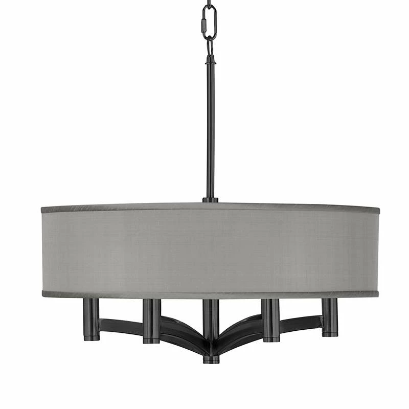 Gray Faux Silk Ava 6-Light Black Pendant Chandelier 3 Gray Faux Silk Ava 6-Light Black Pendant Chandelier