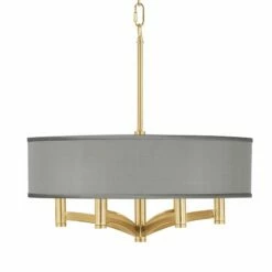 Gray Faux Silk Ava 6-Light Gold Pendant Chandelier