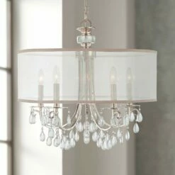 Hampton 24" 5-Light Chrome And Crystal Traditional Shade Chandelier