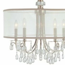 Hampton 24" 5-Light Chrome And Crystal Traditional Shade Chandelier -Lighting Sales Shop hampton 24 inch 5 light chrome and crystal traditional shade chandelier g9147views1