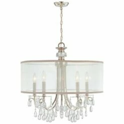 Hampton 24" 5-Light Chrome And Crystal Traditional Shade Chandelier -Lighting Sales Shop hampton 24 inch 5 light chrome and crystal traditional shade chandelier g9147views3