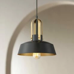 Harmonic 12" Wide Black And Warm Brass Mini Pendant Light