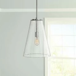 Hinkley Vance 13"W Polished Nickel And Glass Pendant Light