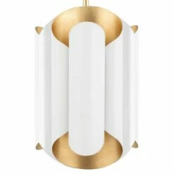 Hudson Valley Banks 12"W Gold Leaf And White Mini Pendant -Lighting Sales Shop hudson valley banks 12 inchw gold leaf and white mini pendant 428e0views1