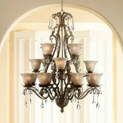 Iron Leaf 39" Wide Roman Bronze And Crystal Chandelier