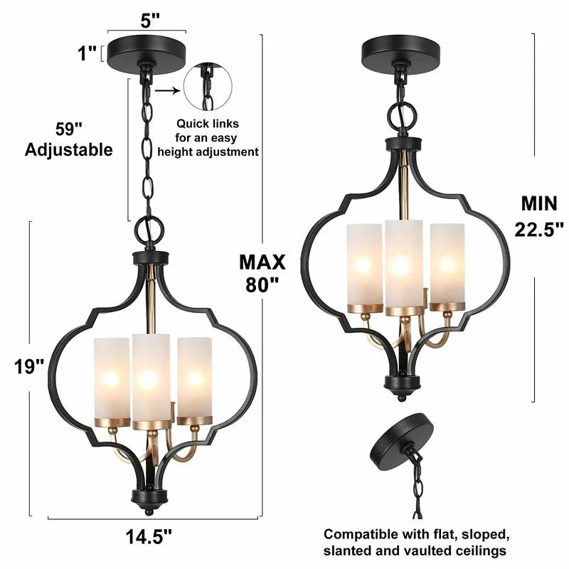 Jonas 14 1/2" Wide Black And Gold 3-Light Chandelier 9 Jonas 14 1/2" Wide Black And Gold 3-Light Chandelier - Image 7