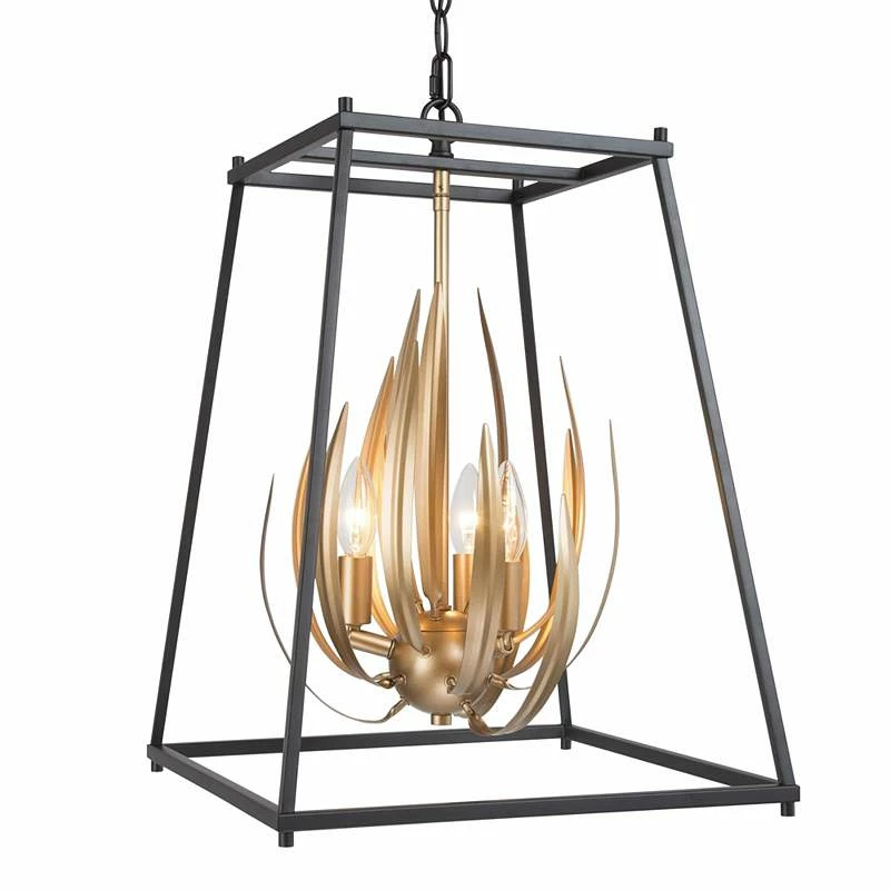 Jonas 15" Wide Gold Black Metal 3-Light Lantern Chandelier 3 Jonas 15" Wide Gold Black Metal 3-Light Lantern Chandelier