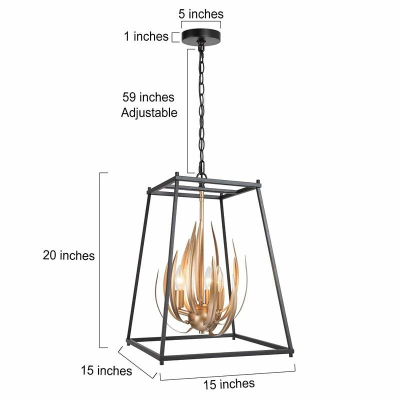 Jonas 15" Wide Gold Black Metal 3-Light Lantern Chandelier 7 Jonas 15" Wide Gold Black Metal 3-Light Lantern Chandelier - Image 5