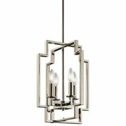 Kichler Downtown Deco 12" Wide Polished Nickel Foyer Pendant -Lighting Sales Shop kichler downtown deco 12 inch wide polished nickel foyer pendant 16w08