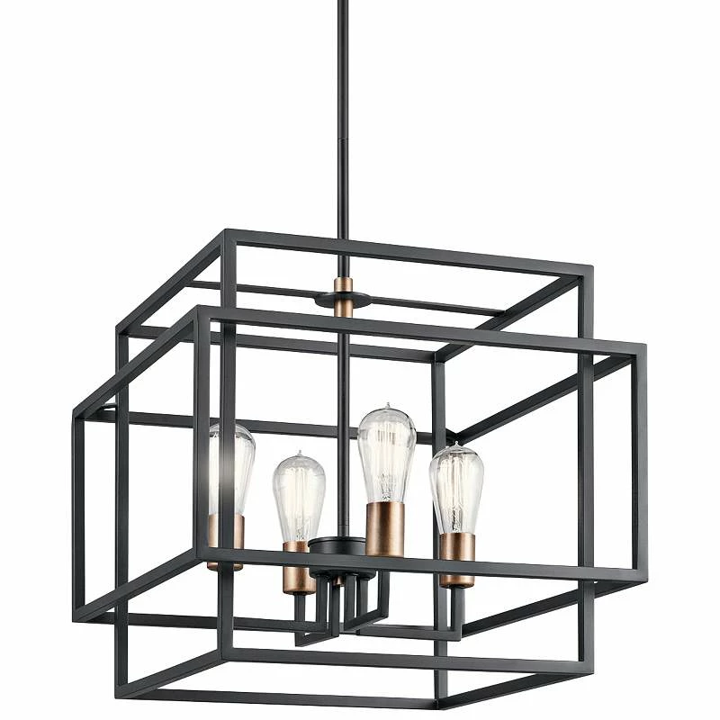 Kichler Taubert 18"W Black Steel Open-Cube 4-Light Pendant 4 Kichler Taubert 18"W Black Steel Open-Cube 4-Light Pendant - Image 2