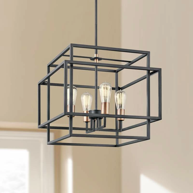 Kichler Taubert 18"W Black Steel Open-Cube 4-Light Pendant 3 Kichler Taubert 18"W Black Steel Open-Cube 4-Light Pendant