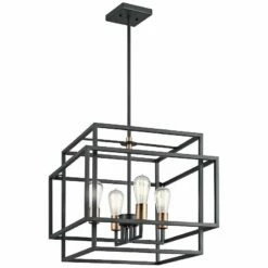 Kichler Taubert 18"W Black Steel Open-Cube 4-Light Pendant 7 Kichler Taubert 18"W Black Steel Open-Cube 4-Light Pendant -Lighting Sales Shop kichler taubert 18 inchw black steel open cube 4 light pendant 18c69views1