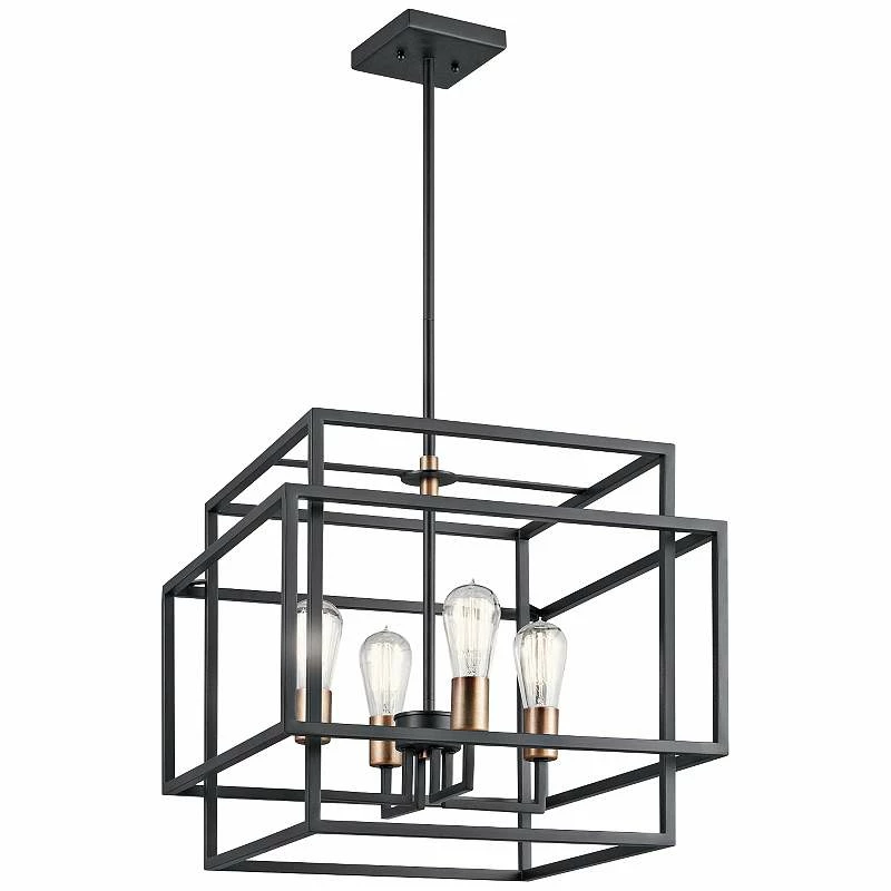 Kichler Taubert 18"W Black Steel Open-Cube 4-Light Pendant 5 Kichler Taubert 18"W Black Steel Open-Cube 4-Light Pendant - Image 3