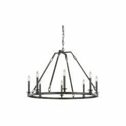 Landen 34" Wide Smith Steel 8-Light Wagon Wheel Chandelier