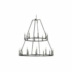 Landen 48" Wide Smith Steel 2-Tier 20-Light Wagon Wheel Chandelier