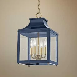 Leigh 11 1/2"W Aged Brass And Navy 4-Light Mini Pendant