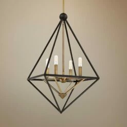 Louvre 22 1/2" Wide Bronze And Brass 4-Light Foyer Pendant