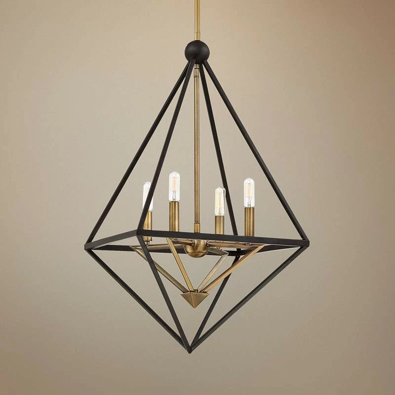 Louvre 22 1/2" Wide Bronze And Brass 4-Light Foyer Pendant 3 Louvre 22 1/2" Wide Bronze And Brass 4-Light Foyer Pendant