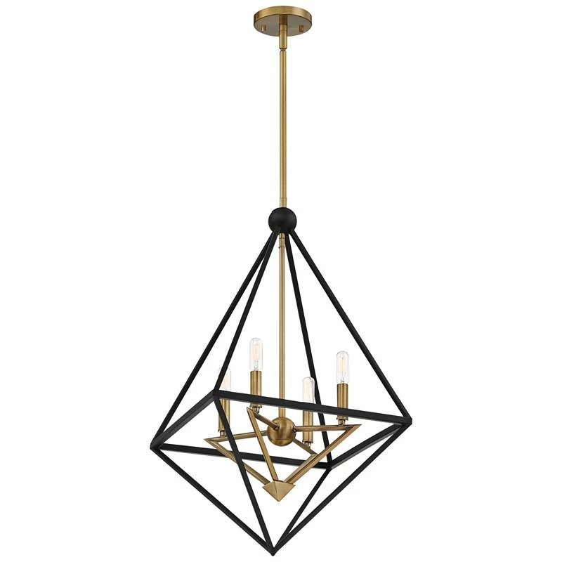 Louvre 22 1/2" Wide Bronze And Brass 4-Light Foyer Pendant 6 Louvre 22 1/2" Wide Bronze And Brass 4-Light Foyer Pendant - Image 4