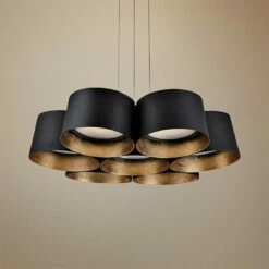 Marimba 17 3/4"W Black And Gold Leaf 7-Light LED Pendant