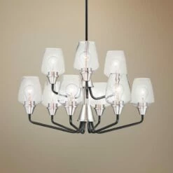 Maxim Goblet 27"W Black And Satin Nickel 9-Light Chandelier