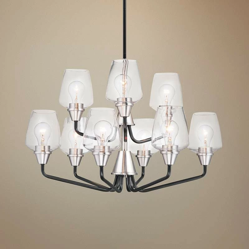 Maxim Goblet 27"W Black And Satin Nickel 9-Light Chandelier 3 Maxim Goblet 27"W Black And Satin Nickel 9-Light Chandelier