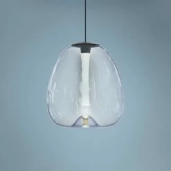 Mela 10 1/4"W Black LED Mini Pendant W/ Dichroic Glass Shade