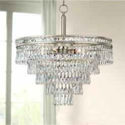 Mercer 20"W Olde Silver And Crystal Convertible Chandelier