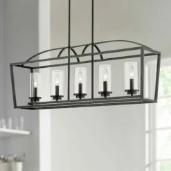 Golden Lighting Mercer 38 1/4"W Matte Black 5-Light Linear Island Pendant