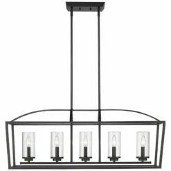 Golden Lighting Mercer 38 1/4"W Matte Black 5-Light Linear Island Pendant -Lighting Sales Shop mercer 38 and one quarter inchw matte black 5 light linear island pendant 089f2views2