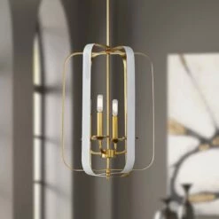 Minka Aureum 14" Gold And White Open Cage 4-Light Modern Pendant Light